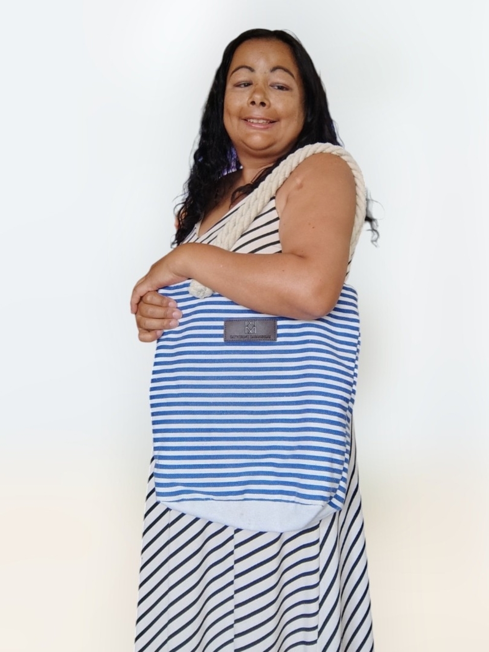 Katherine Karambelas Blue & White Striped Canvas Tote - Picture 7 of 13